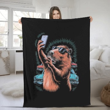 Discover Capybara Selfie Classic Funny Weird Fleece Blankets