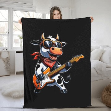 Discover Cute Cow Playing Guitar Cows Musician Music Fleece Blankets