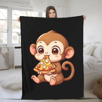 Discover Funny monkey loves pizza humorous chimpanzee Fleece Blankets