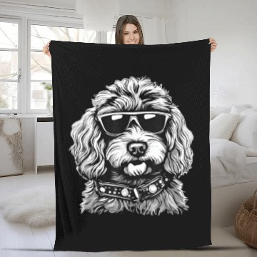 Discover Cute Cavapoo Rock Star Puppy Fleece Blankets