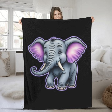 Discover AI Airbrushed Purple & Gray Elephant Cartoon Fleece Blankets