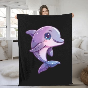 Discover Adorable Purple Dolphin Fantasy Creation Fleece Blankets