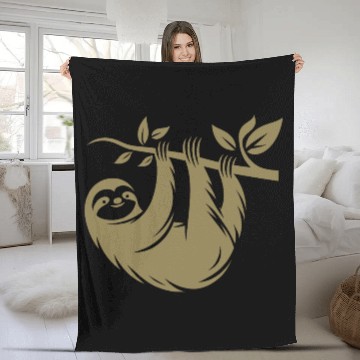 Discover Sloth silhouette minimalist art deco style Fleece Blankets