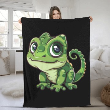 Discover Adorable Wide-Eyed Green Chameleon Fleece Blankets