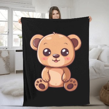 Discover Adorable Brown Bear Cub With Big Eyes Fleece Blankets