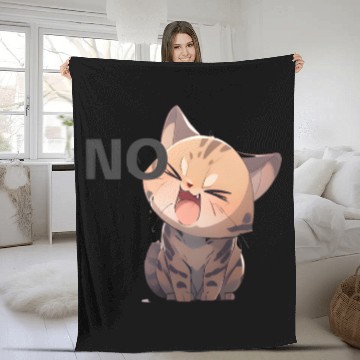 Discover Angry Kawaii Bengal Cat kitten interjection “NO" Fleece Blankets
