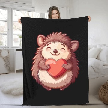 Discover Cute Smiling Hedgehog Holding Heart - Adorable Fleece Blankets