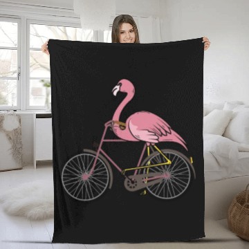 Discover Flamingo Riding A Bicycle Fleece Blankets