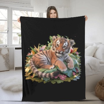 Discover cute baby tiger Fleece Blankets
