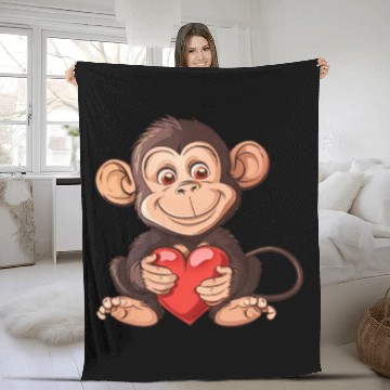Discover Adorable Monkey Holding A Heart Illustration - Fleece Blankets