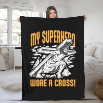 Discover My Superhero Wore a Cross Inspirational Christian Fleece Blankets