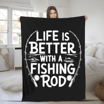 Discover Life is Better with a Fishing Rod Premium Fleece Blankets