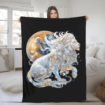 Discover Celestial Lion Images, Mystical Lion, Night sky Fleece Blankets