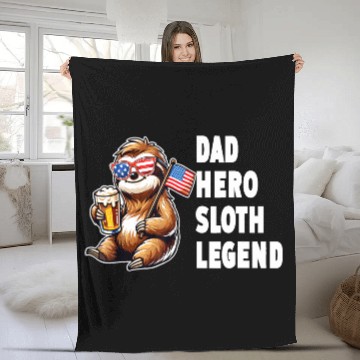 Discover American sloth dad Fleece Blankets