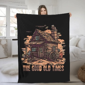 Discover The Good Old Times: Wooden Shack Nostalgia Fleece Blankets