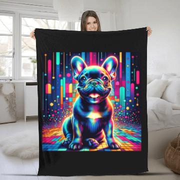 Discover French Bulldog Neon Art Fleece Blankets