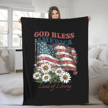 Discover God Bless America 4th Of July US Flag Daisy Fleece Blankets