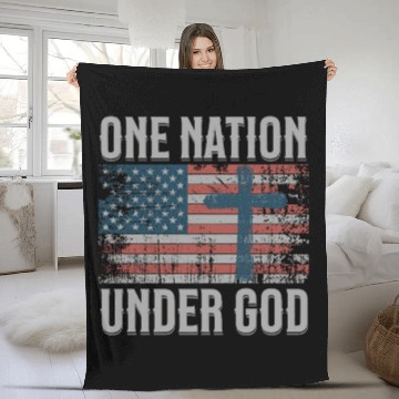 Discover One Nation Under God Retro US Flag Christian Cross Fleece Blankets