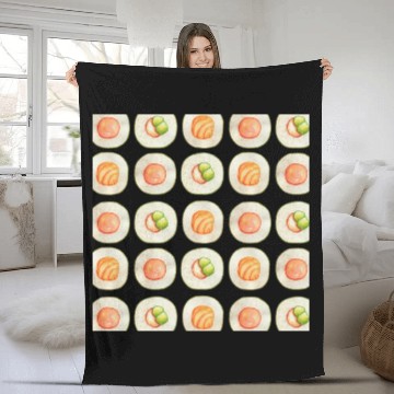 Discover Watercolor illustration of sushi food pattern Fleece Blankets