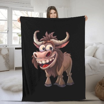 Discover Happy Yak Cartoon Character Fun Fleece Blankets
