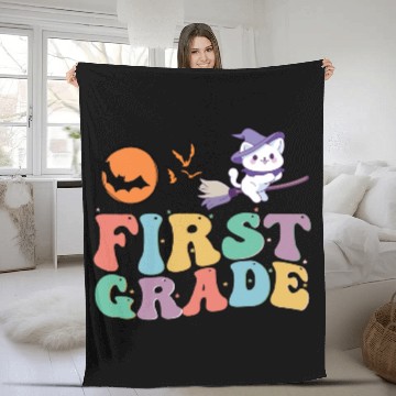 Discover 1st Grade teacher Kindergarten with cute witch cat Fleece Blankets