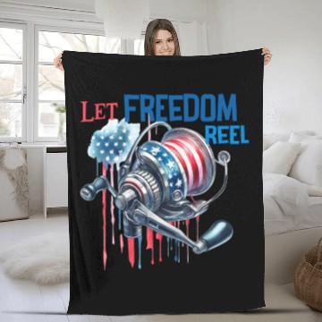 Discover Let Freedom Reel Fishing USA Fleece Blankets
