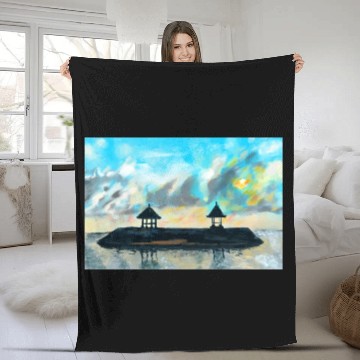 Discover Peaceful sunset on beach scene with acrylic Fleece Blankets