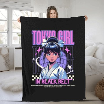 Discover anime tokyo girl in black belt Fleece Blankets