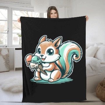 Discover Cute cartoon squirrel with ice cream Fleece Blankets