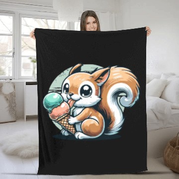 Discover Cute cartoon squirrel with ice cream Fleece Blankets