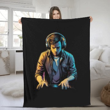 Discover Neon DJ Youth Illustration Fleece Blankets