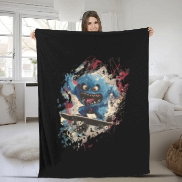 Discover Skateboard Shenanigans: Comical Monster's Hilariou Fleece Blankets