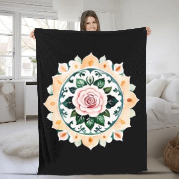 Discover Zen Watercolor Rose Mandala Fleece Blankets
