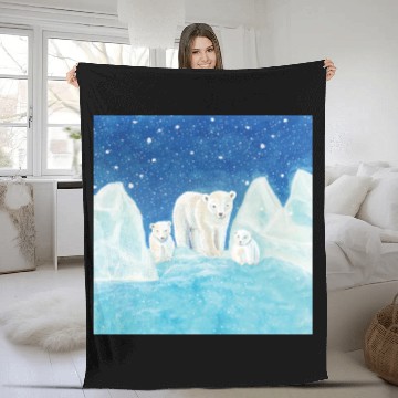 Discover Polar Bears (Ursus maritimus) - Bear Mother & Cubs Fleece Blankets