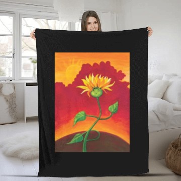 Discover Cute Sunflower At Sunset Illustration Fleece Blankets