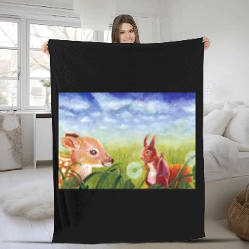 Discover Little Fawn & Squirrel Illustration Fleece Blankets