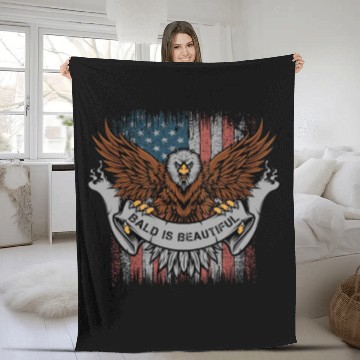 Discover Bald Is Beautiful US Flag 4th Of July Funny Eagle Fleece Blankets