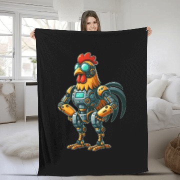 Discover Robot chicken rooster hen cyborg mechanical design Fleece Blankets