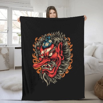 Discover Vintage Red Tengu Japanese Demon Tattoo Fleece Blankets