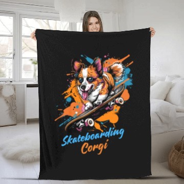 Discover Skateboarding Corgi Adventure Fleece Blankets