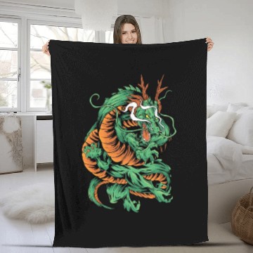 Discover Angry Japanese Dragon Tattoo Fleece Blankets