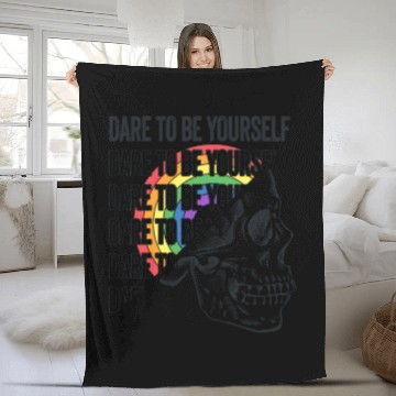Discover Dare to be Yourself LGBTQ Proud Ally Skull Pride Fleece Blankets