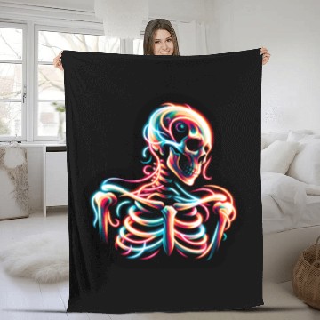 Discover Neon Skeleton Psychedelic Glow Art Fleece Blankets