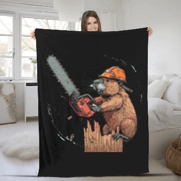 Discover Beaver Lumberjack Chainsaw Fleece Blankets