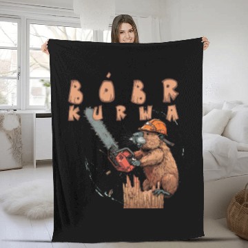 Discover Beaver Lumberjack Chainsaw Fleece Blankets