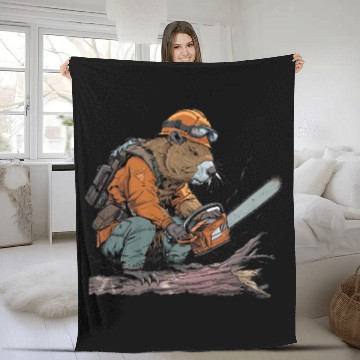 Discover Beaver Lumberjack Chainsaw Fleece Blankets