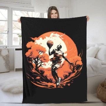 Discover Basketball Player Training Against the Sunset Fleece Blankets