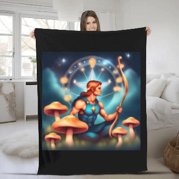 Discover Sagittarius zodiac sign with mushrooms Fleece Blankets