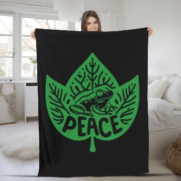 Discover Peaceful Frog - Green version Fleece Blankets