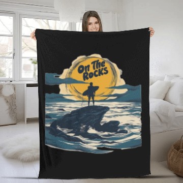 Discover On The Rocks Surfing Fleece Blankets